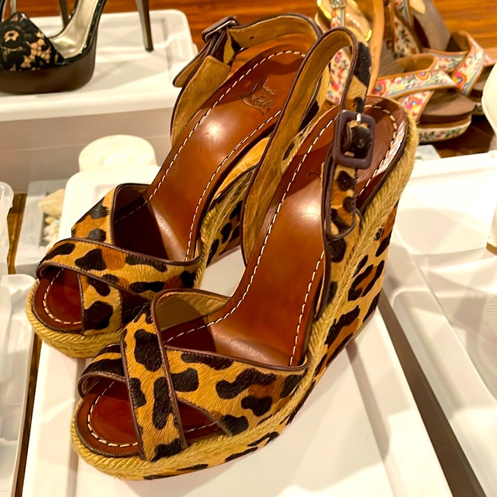 Christian Louboutin wedge Ponyhair sandals heels leopard 37
